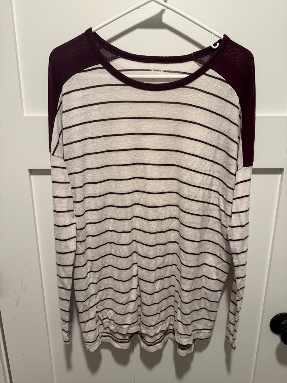 Old Navy Striped Long-Sleeve in White and Maroon
